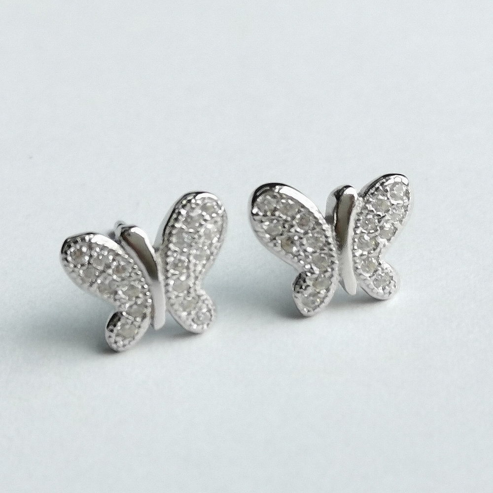 Sterling Silver CZ Butterfly Stud Earrings